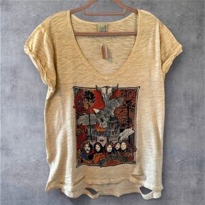 Yellow V-Neck Graphic Short Sleeve Tee by Jaded Gypsy